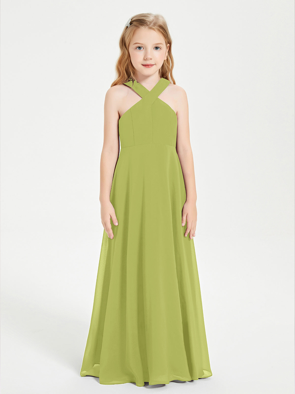 BABARONI Junior Bridesmaid Dresses Grecian Neckline Floor Length Clover, Clover / J4