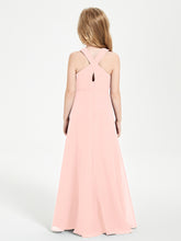 Junior Bridesmaid Dresses Grecian Neckline Floor Length Coral