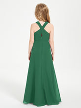 Junior Bridesmaid Dresses Grecian Neckline Floor Length Dark Green