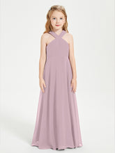 Junior Bridesmaid Dresses Grecian Neckline Floor Length Dusk