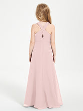 Junior Bridesmaid Dresses Grecian Neckline Floor Length Dusty Rose