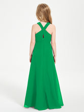 Junior Bridesmaid Dresses Grecian Neckline Floor Length Emerald