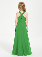 Junior Bridesmaid Dresses Grecian Neckline Floor Length Green