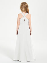 Junior Bridesmaid Dresses Grecian Neckline Floor Length Ivory