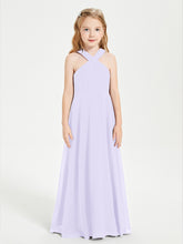 Junior Bridesmaid Dresses Grecian Neckline Floor Length Lilac