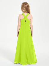 Junior Bridesmaid Dresses Grecian Neckline Floor Length Lime Green