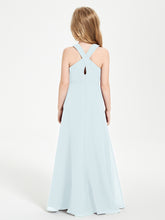 Junior Bridesmaid Dresses Grecian Neckline Floor Length Mist