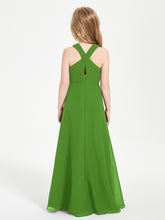 Junior Bridesmaid Dresses Grecian Neckline Floor Length Moss