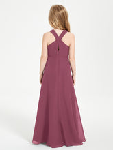 Junior Bridesmaid Dresses Grecian Neckline Floor Length Mulberry