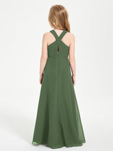 Junior Bridesmaid Dresses Grecian Neckline Floor Length Olive Green