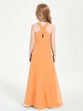 Junior Bridesmaid Dresses Grecian Neckline Floor Length Orange