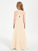 Junior Bridesmaid Dresses Grecian Neckline Floor Length Peach