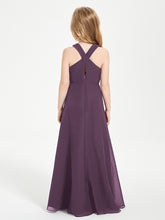 Junior Bridesmaid Dresses Grecian Neckline Floor Length Plum