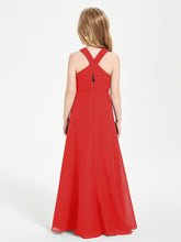 Junior Bridesmaid Dresses Grecian Neckline Floor Length Red