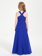 Junior Bridesmaid Dresses Grecian Neckline Floor Length Royal Blue