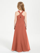 Junior Bridesmaid Dresses Grecian Neckline Floor Length Rust