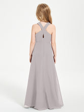 Junior Bridesmaid Dresses Grecian Neckline Floor Length Silver