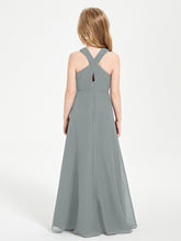 Junior Bridesmaid Dresses Grecian Neckline Floor Length Steel Grey