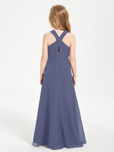 Junior Bridesmaid Dresses Grecian Neckline Floor Length Stormy