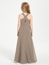Junior Bridesmaid Dresses Grecian Neckline Floor Length Taupe