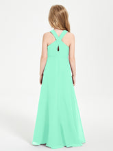 Junior Bridesmaid Dresses Grecian Neckline Floor Length Turquoise