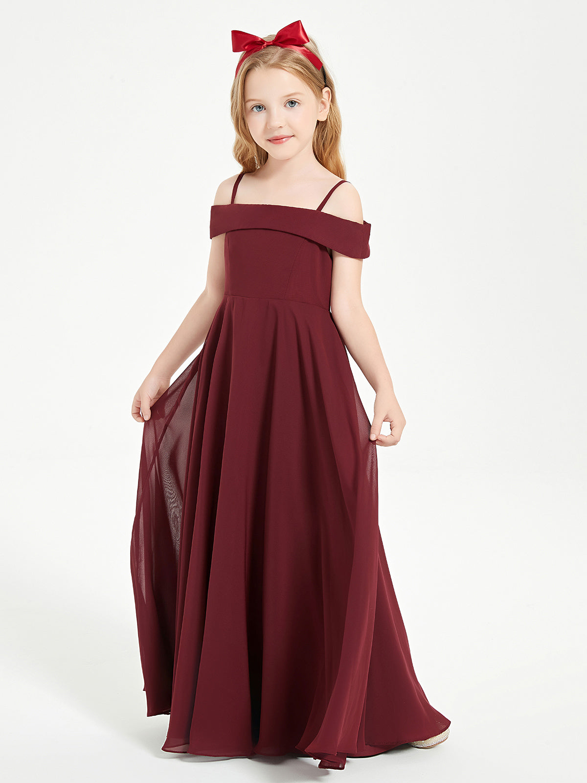 BABARONI Chic Junior Bridesmaid Dresses Off The Shoulder Cabernet, Cabernet / J4
