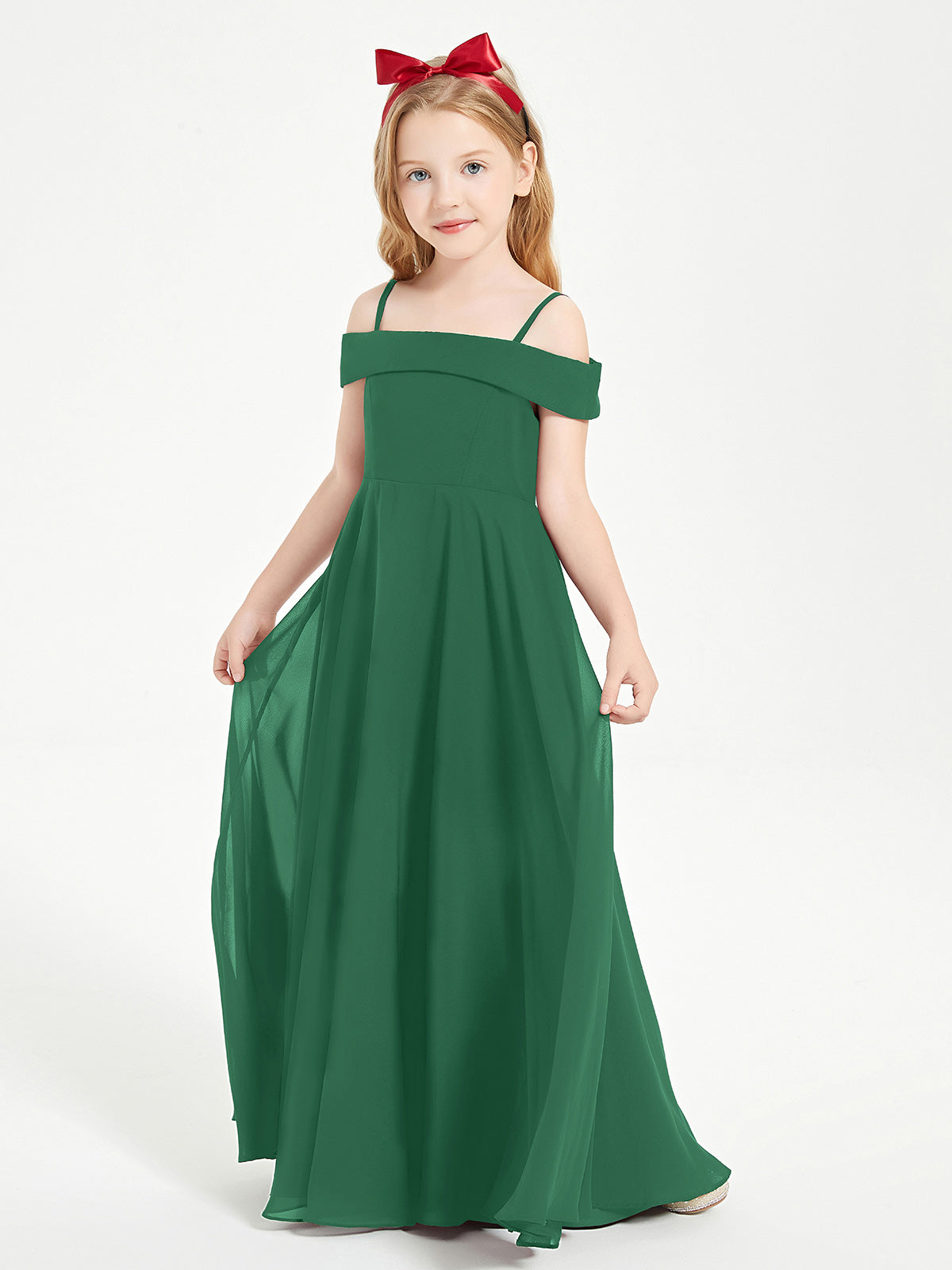 BABARONI Chic Junior Bridesmaid Dresses Off the Shoulder Dark Green, Dark Green / J4