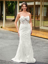 Bow-Front Lace Appliqued Trumpet/Mermaid Gown Ivory