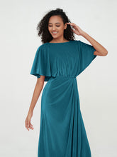 Sheath Velvet Long Dresses with Flutter Sleeves Ink Blue