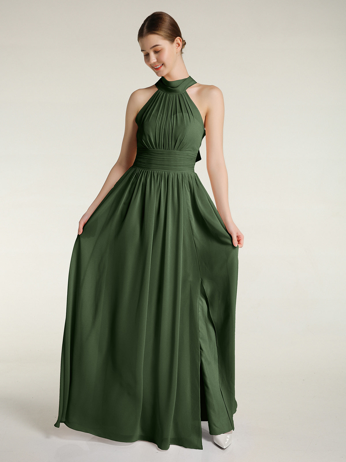 BABARONI High Neck Full Length Dresses with Slit Green Plus Size, Green / US18