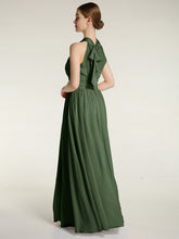 High Neck Full Length Dresses with Slit Olive Green