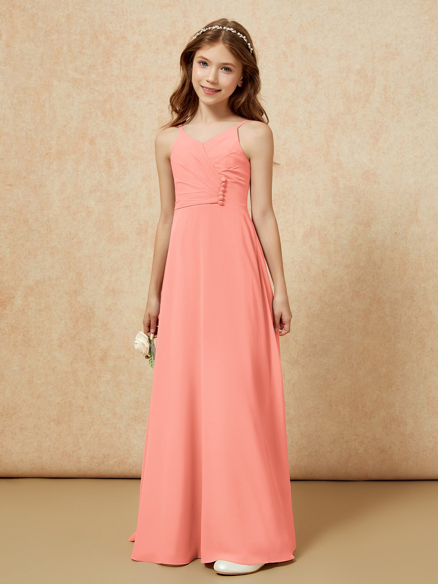 Sleeveless Pleated Chiffon Long Junior Bridesmaid Dress Lilac