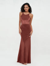 Scoop Neck Velvet Dresses with Sweep Train Terracotta