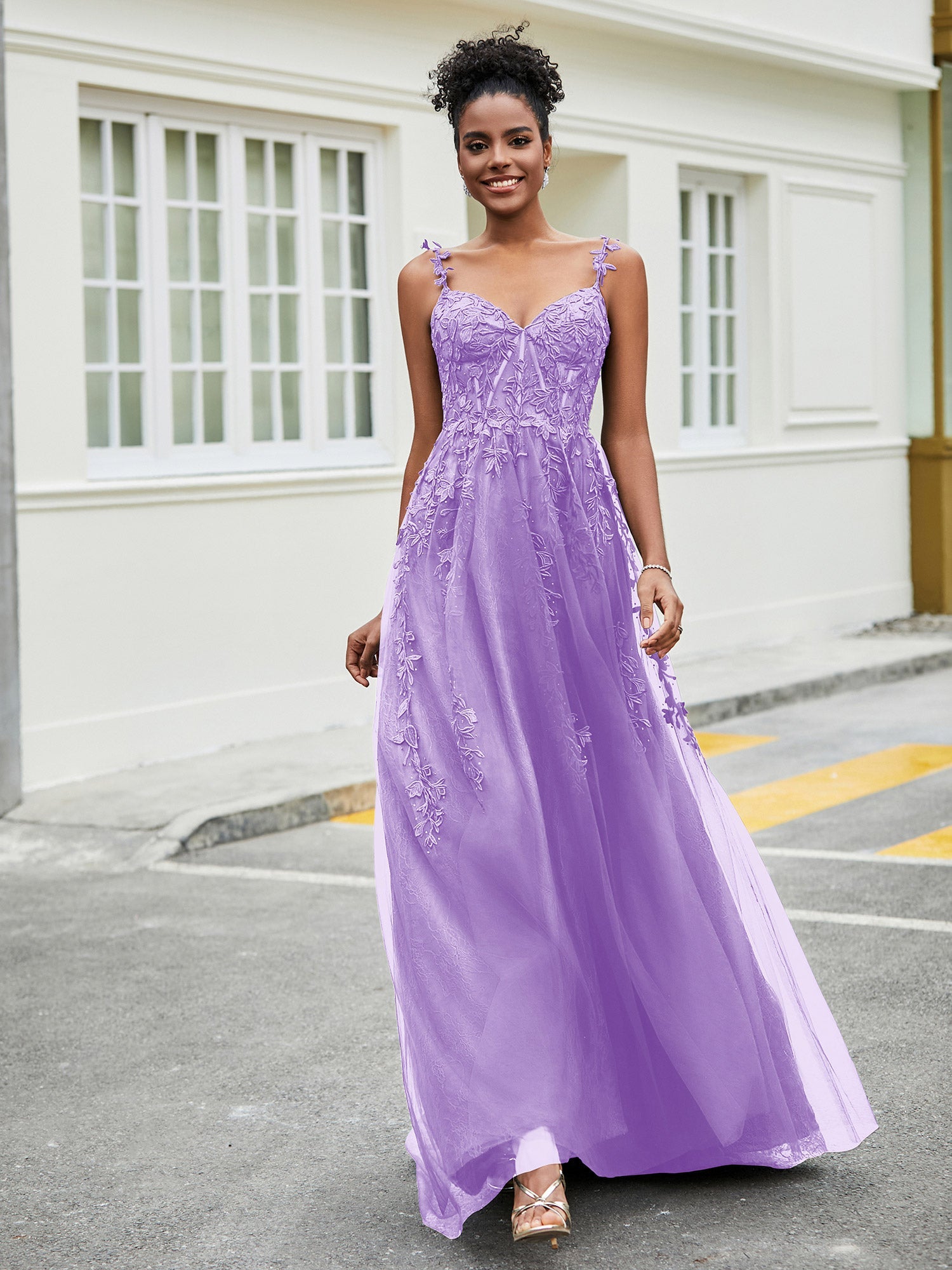 Lilac Off Shoulder Floral Sweep Train Sheath Formal Party Dress