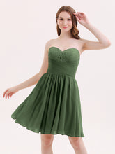 Strapless Short Chiffon Dress with Sweetheart Neck Olive Green