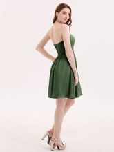 Strapless Short Chiffon Dress with Sweetheart Neck Olive Green