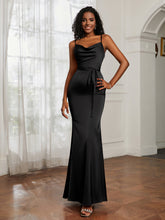 Cowl Neck Mermaid Dress With Sash Black