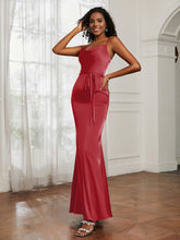 Cowl Neck Mermaid Dress With Sash Burgundy