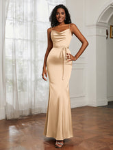 Cowl Neck Mermaid Dress With Sash Champagne