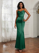 Cowl Neck Mermaid Dress With Sash Dark Green