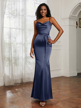 Cowl Neck Mermaid Dress With Sash Dark Navy