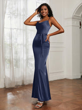 Cowl Neck Mermaid Dress With Sash Dark Navy