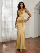 Cowl Neck Mermaid Dress With Sash Gold