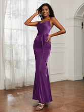Cowl Neck Mermaid Dress With Sash Grape