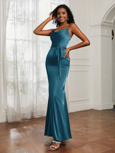 Cowl Neck Mermaid Dress With Sash Ink Blue
