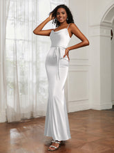 Cowl Neck Mermaid Dress With Sash Ivory