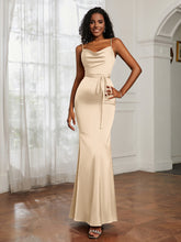 Cowl Neck Mermaid Dress With Sash Peach