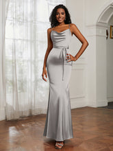 Cowl Neck Mermaid Dress With Sash Silver
