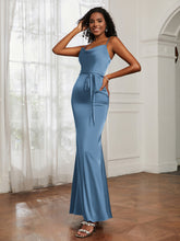 Cowl Neck Mermaid Dress With Sash Slate Blue
