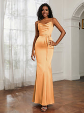 Cowl Neck Mermaid Dress With Sash Tangerine